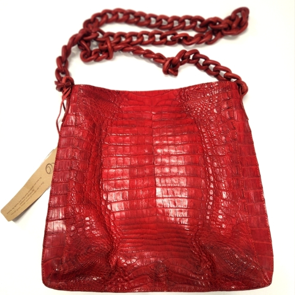 NWT RHONDA OCHS‎  Crocodile Sochi Crossbody Chain Red Bag WOW
